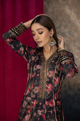 2-Pc Printed Raw Silk Frock With Raw Silk Cigarette Trouser CMA23-05